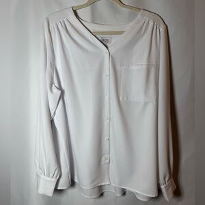Denim & Co. Women’s White Button-Up Long Sleeve Blouse 1X